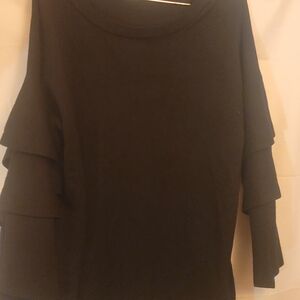 Time and Tru Black Long Sleeve Ruffle Top